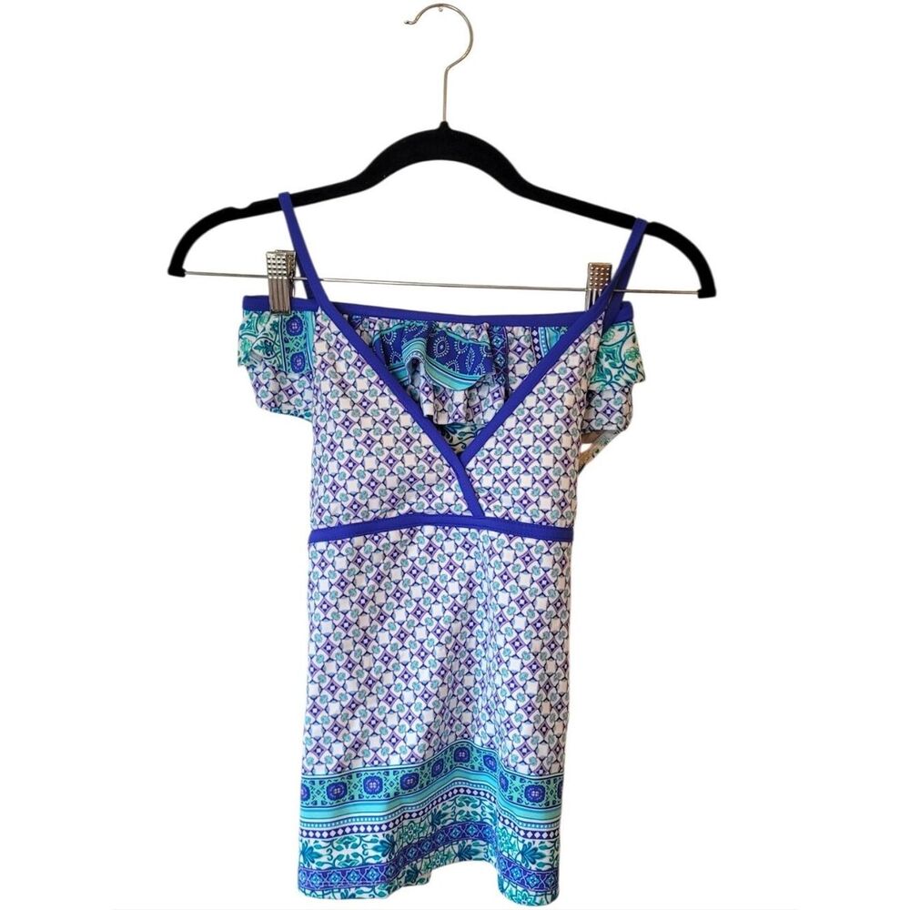 Cabana Life Blue & White Printed Spaghetti Strap Tankini Set Girl's 14 NWT